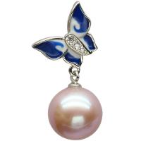 Sterling Silver Pearl Necklace, 925 Sterling Silver, with Freshwater Pearl, plated, for woman & enamel & with rhinestone, silver color cm 
