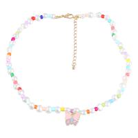 Plastic Pearl Necklace, Zinc Alloy, with ABS Plastic Pearl, with 3.14 extender chain, Butterfly, fashion jewelry & for woman & enamel, multi-colored .57 Inch 