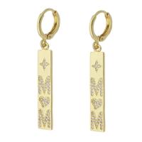 Cubic Zirconia Micro Pave Brass Earring, Rectangle, gold color plated, micro pave cubic zirconia & for woman, 44mm 