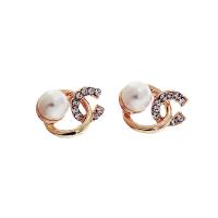 Plastic Pearl Zinc Alloy Earring, with Plastic Pearl, for woman & with rhinestone, golden 