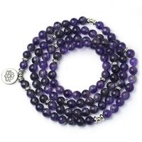 Amethyst Buddhist Beads Bracelet, with Zinc Alloy, Round, platinum color plated, Unisex, purple, 8mm,14mm, Approx 