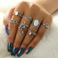 Zinc Alloy Ring Set, antique silver color plated, 7 pieces & fashion jewelry & for woman & with rhinestone 