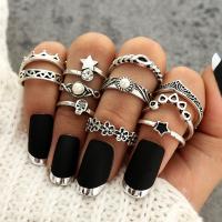 Zinc Alloy Ring Set, with Plastic Pearl, antique silver color plated, eleven pieces & fashion jewelry & for woman & with rhinestone 