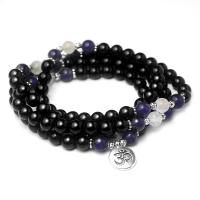 108 Mala Beads, Agate, with Amethyst & Zinc Alloy, Round, platinum color plated, Unisex 8mm,14mm, Approx 