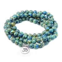 Malachite Buddhist Beads Bracelet, with Zinc Alloy, Round, platinum color plated, Unisex, green, 8mm,14mm, Approx 