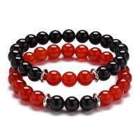 Agate Bracelets, Black Agate, with Red Agate & White Agate, Round, Unisex 8mm Approx 7 Inch 