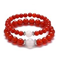 Agate Bracelets, Red Agate, with Black Agate & White Agate, Round, Unisex 6mm, 8mm Approx 7 Inch 