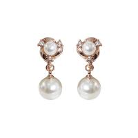 Plastic Pearl Zinc Alloy Earring, with Plastic Pearl & for woman & with rhinestone 