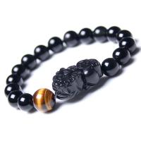 Bracelet obsidienne noire, avec oeil de tigre, fait à la main, unisexe, couleurs mélangées Environ 19 cm, Vendu par PC