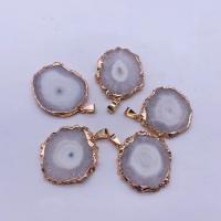 Ice Quartz Agate Pendants, with Brass, irregular, gold color plated, Unisex, white 