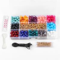 DIY Bracelet Beads Set, Acrylic, with Plastic Box & Crystal Thread, Round & enamel, mixed colors 