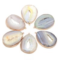 Natural Agate Druzy Pendant, White Agate, with Brass, Teardrop, gold color plated, fashion jewelry 