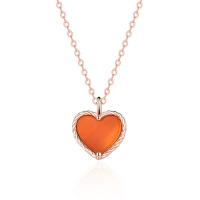 Red Agate Necklace, 925 Sterling Silver, with Red Agate, Heart, rose gold color plated, for woman Approx 15.74 Inch 