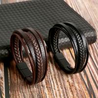 PU Leather Bracelet, zinc alloy magnetic clasp, plated, for man cm 