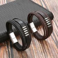 Leather Bracelet, with Stainless Steel, zinc alloy magnetic clasp, for man cm 