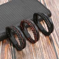 Leather Bracelet, with Natural Stone, zinc alloy magnetic clasp, for man cm 