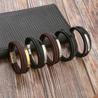 Leather Bracelet, with Stainless Steel, zinc alloy magnetic clasp, for man cm 