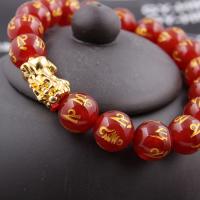 Red Agate Bracelets, with Gold Obsidian, Round, Unisex & anti-fatigue red Approx 7.48 Inch 