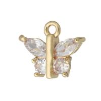 Cubic Zirconia Micro Pave Brass Pendant, Butterfly, gold color plated, micro pave cubic zirconia 
