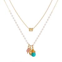 Turquoise Zinc Alloy Necklace, with turquoise, KC gold color plated, Double Layer & for woman Approx 15 Inch, Approx 17.7 Inch 