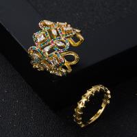 Brass Open Finger Ring, 18K gold plated & micro pave cubic zirconia & for woman, 20mm 