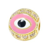 Cubic Zirconia Micro Pave Brass Beads, Round, gold color plated, DIY & evil eye pattern & micro pave cubic zirconia & enamel 8mm 