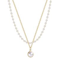 Collier de perles en plastique, laiton, avec perle de plastique, Rond, Placage de couleur d'or, Double couche & pour femme Environ 13.5 pouce, Environ 16.7 pouce, Vendu par PC