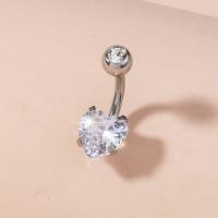 Belly Ring Jewelry, Brass, Heart, platinum color plated, micro pave cubic zirconia & for woman 