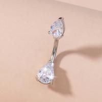 Belly Ring Jewelry, Brass, Teardrop, platinum color plated, micro pave cubic zirconia & for woman 