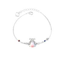 Moonstone Bracelet, 925 Sterling Silver, with Moonstone, with 1.57 inch extender chain, Insect, platinum color plated & for woman Approx 5.9 Inch 