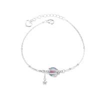 Moonstone Bracelet, 925 Sterling Silver, with Moonstone, with 1.57 inch extender chain, platinum color plated, micro pave cubic zirconia & for woman Approx 5.9 Inch 
