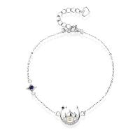 Cubic Zirconia Micro Pave Sterling Silver Bracelet, 925 Sterling Silver, with 1.18 inch extender chain, Castle, platinum color plated, micro pave cubic zirconia & for woman Approx 6.29 Inch 
