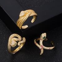 Brass Open Finger Ring, 18K gold plated, Unisex & micro pave cubic zirconia, 20mm 