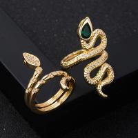 Cubic Zirconia Micro Pave Brass Finger Ring, Snake, 18K gold plated, Unisex & micro pave cubic zirconia, 20mm 