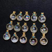 Natural Quartz Pendants, Clear Quartz, with Brass, Round, gold color plated, fashion jewelry, 18-20mm 