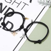 Couple Bracelet, Polyester Cord, with Zinc Alloy, Round, plated & for couple, black .09 Inch 