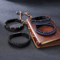 PU Leather Bracelet, with Tiger Eye & Zinc Alloy, gun black plated & for man .26 Inch 