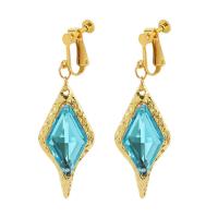 Zinc Alloy Rhinestone Drop Earring, with acrylic rhinestone, zinc alloy earring clip, gold color plated, for woman, skyblue 