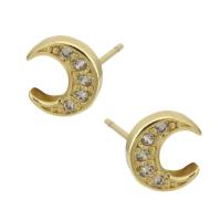 Cubic Zirconia Micro Pave Brass Earring, Moon, gold color plated, fashion jewelry & micro pave cubic zirconia & for woman, golden 