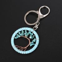 Natural Stone Key Clasp, with Velveteen Cord & Brass & Zinc Alloy, Round, plated & Unisex 52mm 
