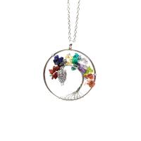 Gemstone Chip Necklaces, Natural Stone, with Brass & Iron, Round, platinum color plated, tree of life design & for woman 50mm Approx 19.69 Inch 