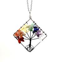 Gemstone Chip Necklaces, Natural Stone, with Brass & Iron, Square, plated, tree of life design & Unisex 50mm Approx 20.47 Inch 
