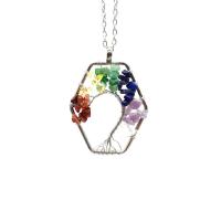 Gemstone Chip Necklaces, Natural Stone, with Brass & Iron, with 1.97Inch extender chain, Polygon, platinum color plated, tree of life design & for woman 50mm Approx 18.9 Inch 