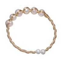 Cultured Freshwater Pearl Brass Bracelet, with Freshwater Pearl, Round, gold color plated, for woman 9-10mm .09 Inch 