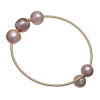 Cultured Freshwater Pearl Brass Bracelet, with Freshwater Pearl, Round, gold color plated & for woman, mixed colors .09 Inch 