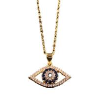Cubic Zircon Micro Pave Brass Necklace, with 1.96inch extender chain, Evil Eye, real gold plated, oval chain & micro pave cubic zirconia & for woman Approx 15.7 Inch 