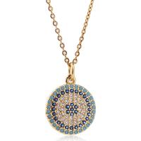 Cubic Zircon Micro Pave Brass Necklace, with 1.96inch extender chain, Flat Round, real gold plated, oval chain & micro pave cubic zirconia & for woman Approx 15.7 Inch 