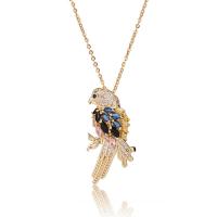 Cubic Zircon Micro Pave Brass Necklace, with 1.96inch extender chain, Bird, real gold plated, oval chain & micro pave cubic zirconia & for woman Approx 15.7 Inch 