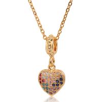 Cubic Zircon Micro Pave Brass Necklace, with 1.96inch extender chain, Heart, real gold plated, oval chain & micro pave cubic zirconia & for woman Approx 15.7 Inch 