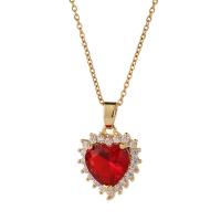 Cubic Zircon Micro Pave Brass Necklace, with 1.96inch extender chain, Heart, real gold plated, oval chain & micro pave cubic zirconia & for woman Approx 15.7 Inch 
